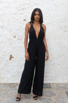 Black Jumpsuit with Halter neckline Front View - Audace Manifesto