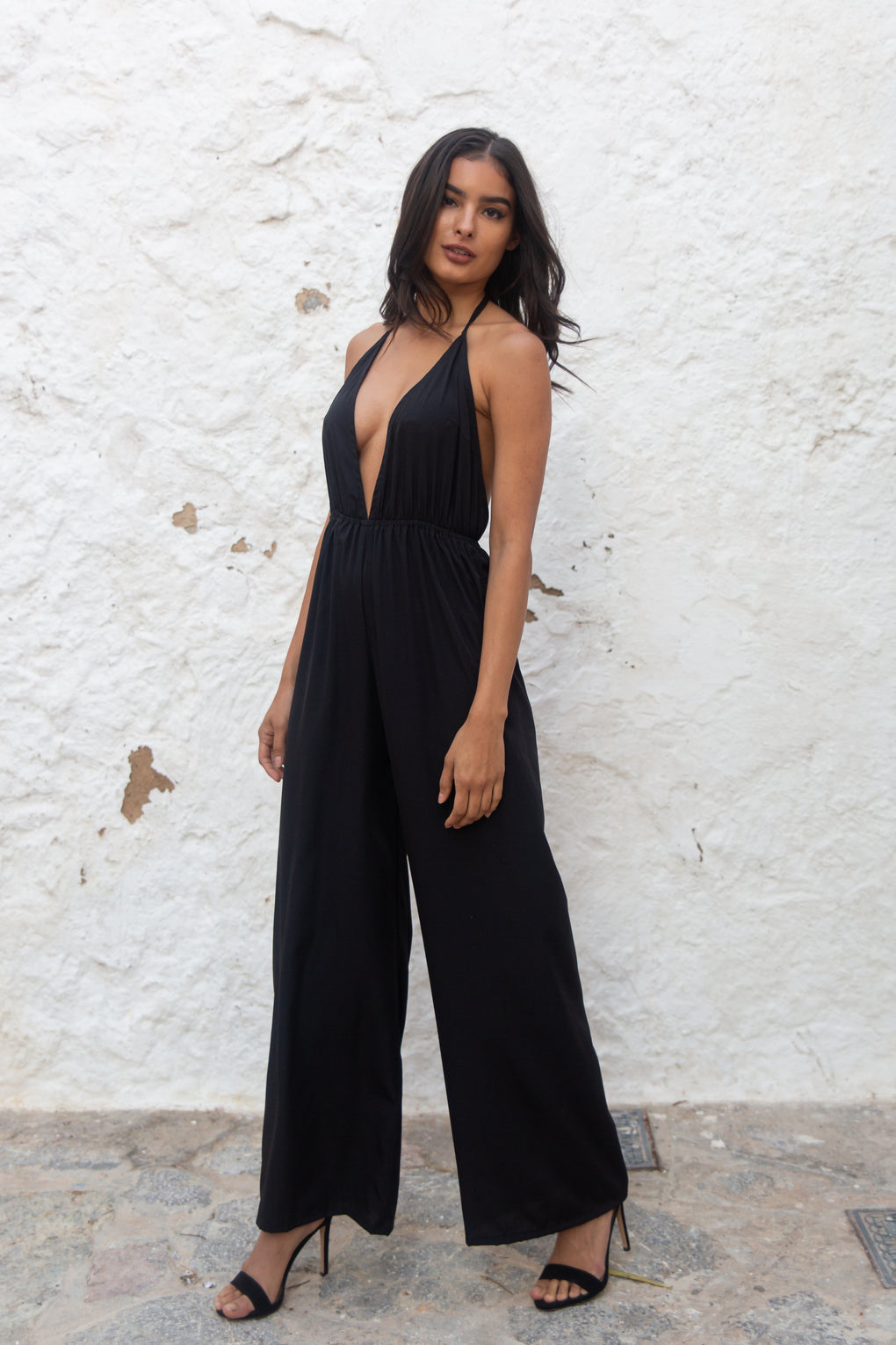 Black Jumpsuit with Halter neckline Front View- Audace Manifesto