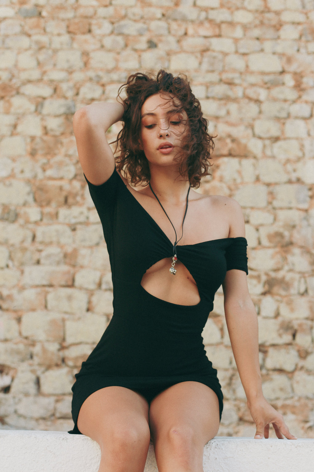 Black Manipura Black Cutout Mini Dress Front View
