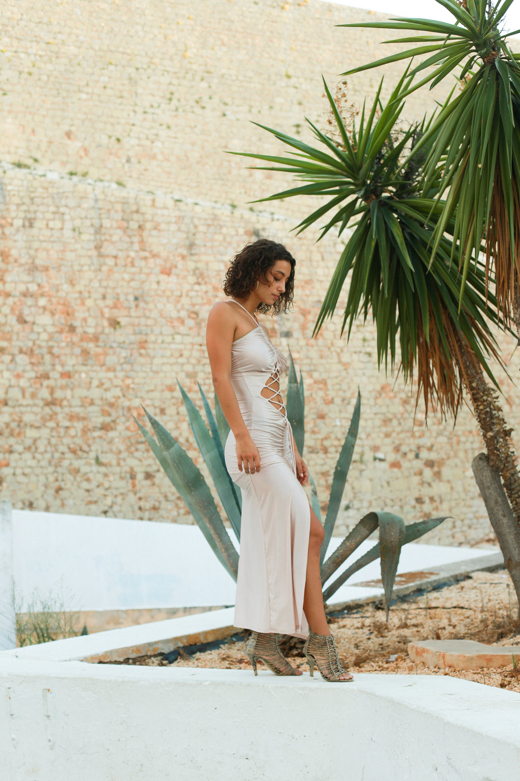 Atame Front Slit White Dress Side View - Audace Manifesto