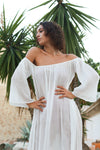 White Joan Pagoda Maxi Strapless Neckline Dress Front View