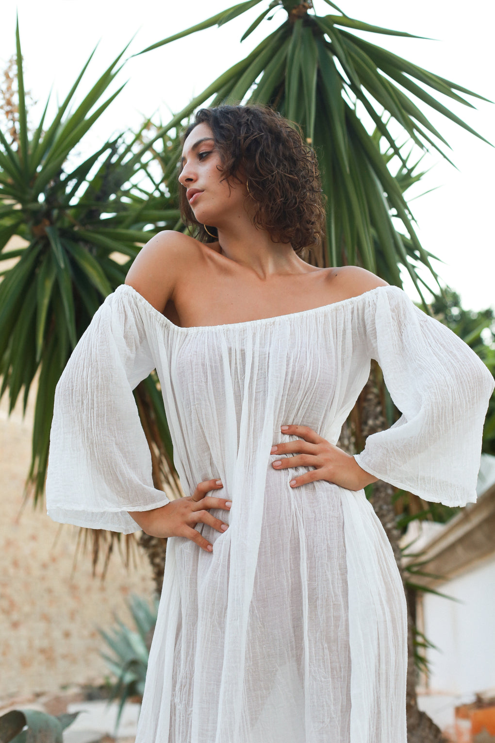 White Joan Pagoda Maxi Strapless Neckline Dress Front View