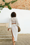 White Crop Bahamas Blouse with Long Sleeves Back Side - Audace Manifesto