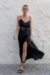 Black Split Side Angel Slip Dress Front Side - Audace Manifesto
