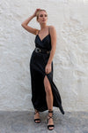 Black Split Side Angel Slip Dress Front Side - Audace Manifesto