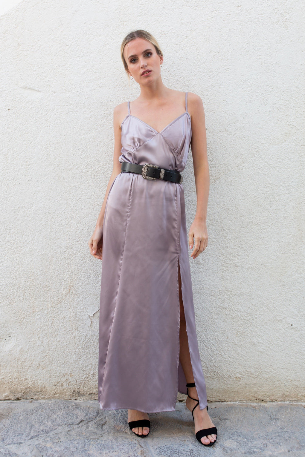Lilac Split Side Angel Slip Dress Front Side - Audace Manifesto