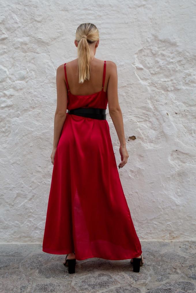 Red Split Side Angel Slip Dress Back Side - Audace Manifesto
