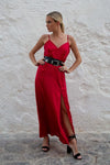 Red Split Side Angel Slip Dress Front Side - Audace Manifesto
