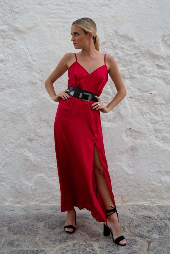 Red Split Side Angel Slip Dress Front Side - Audace Manifesto