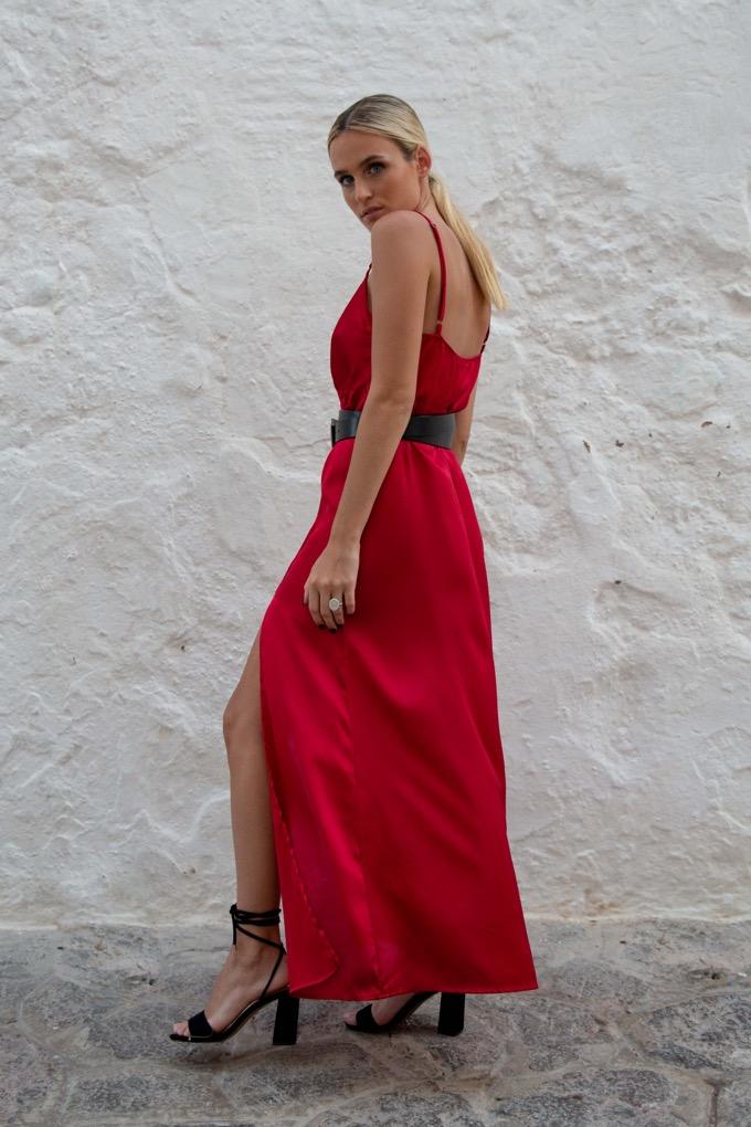 Red Split Side Angel Slip Dress Side- Audace Manifesto