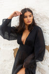Black Maxi dress see-through Kioto dress front view - Audace Manifesto