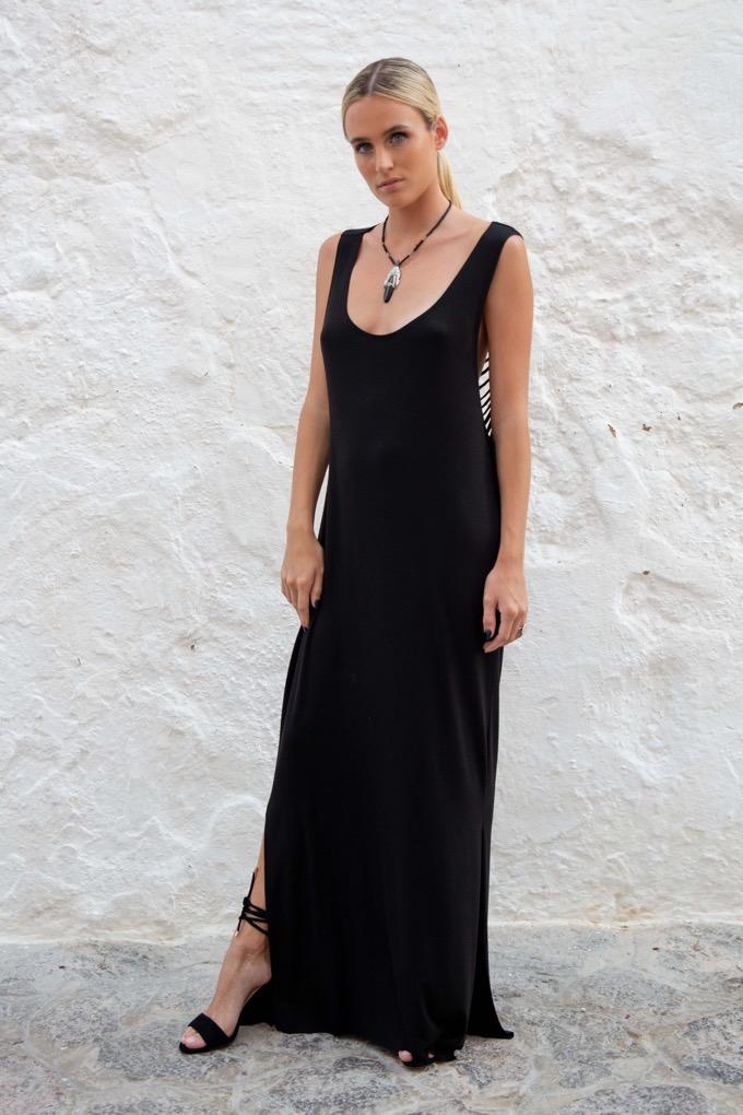 Black Carne Trémula Loose Maxi Dress Front Side - Audace Manifesto