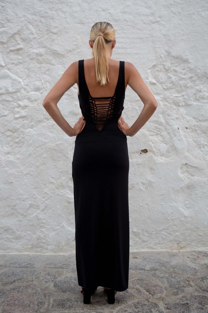 Holes Trémula Black Maxi Dress Back View - Audace Manifesto