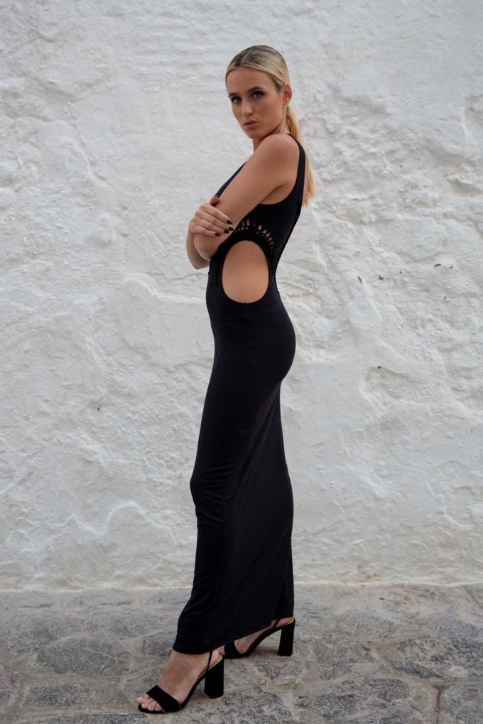 Holes Trémula Black Maxi Dress Side View - Audace Manifesto