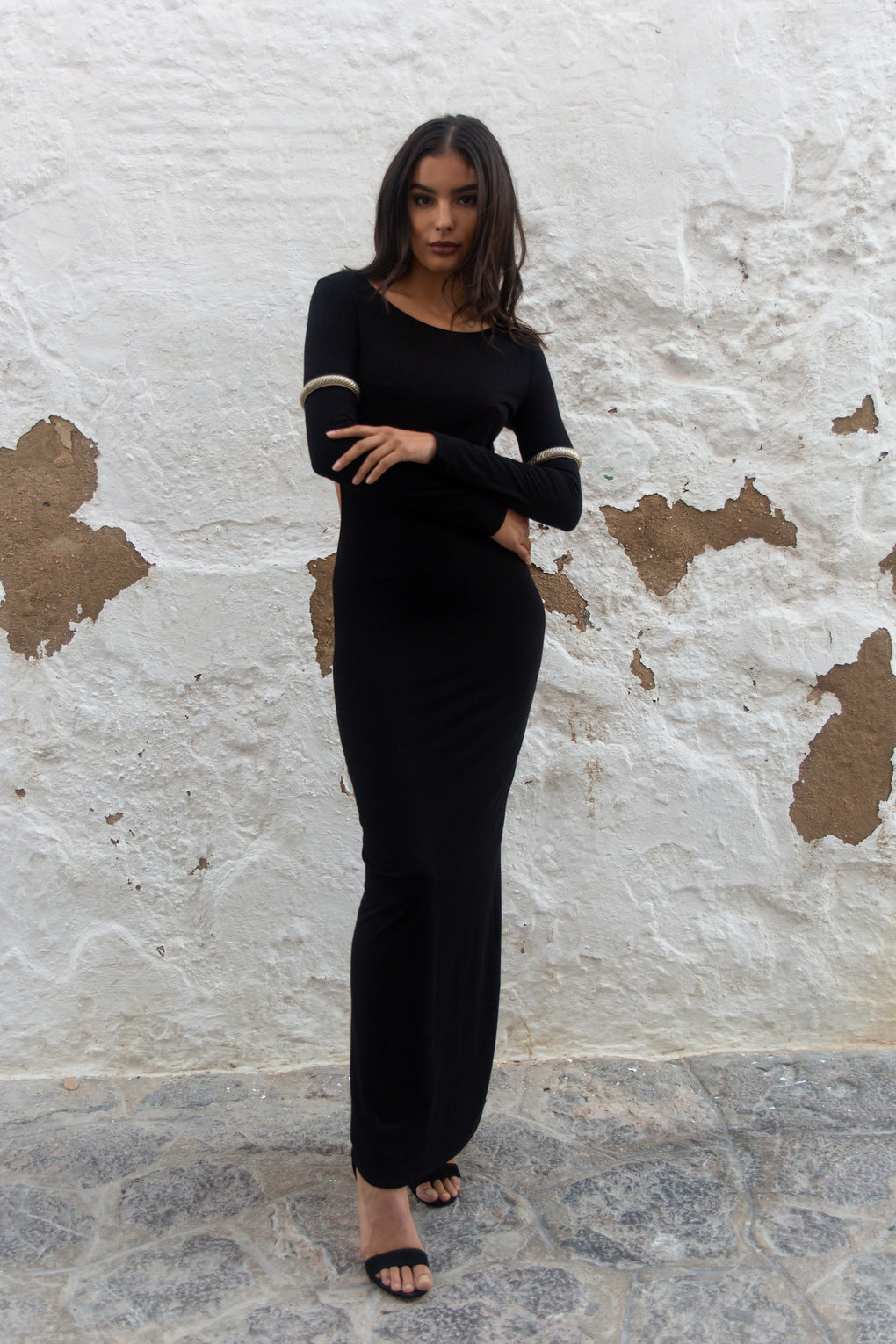 Open back black maxi dress Anaïs front view - Audace Manifesto