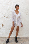 White ruffled mini dress Olivia front view- Audace Manifesto