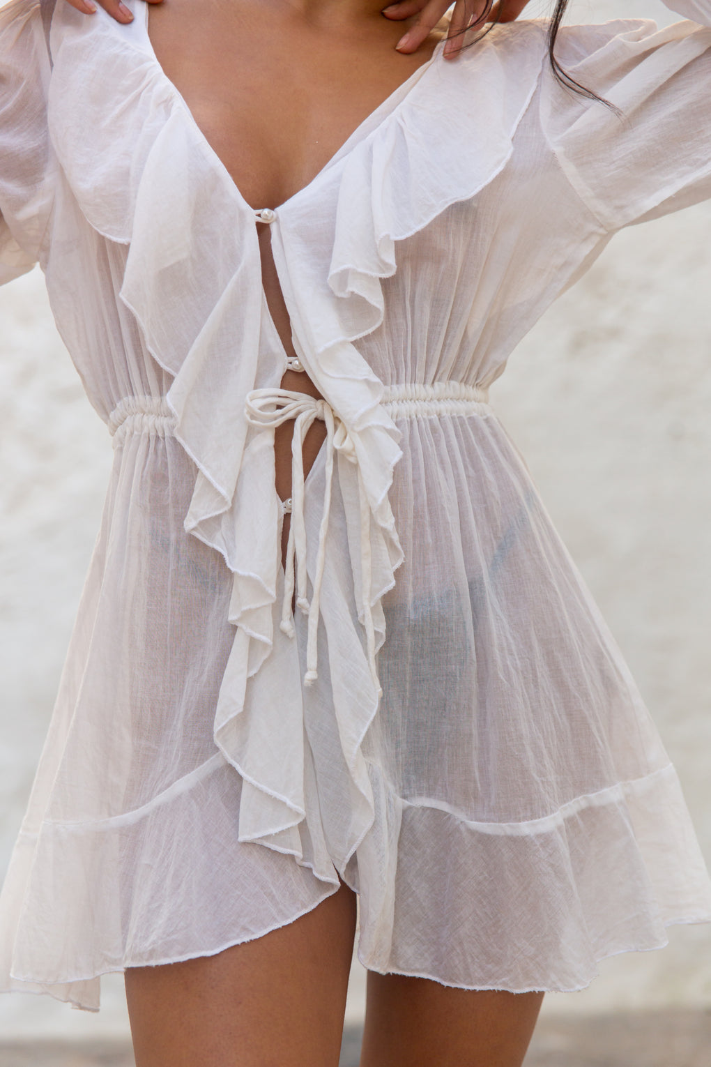 White ruffled mini dress Olivia Waistline - Audace Manifesto